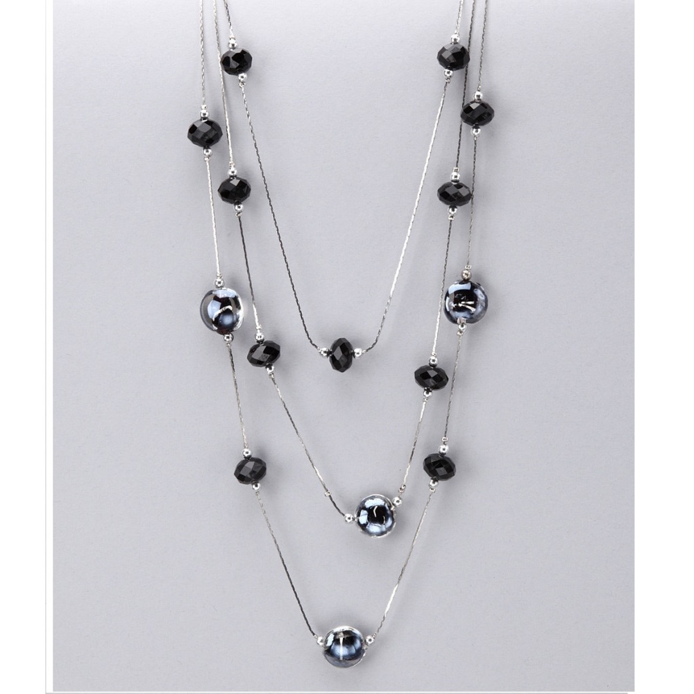 Black Glass Crystal Necklace #J075